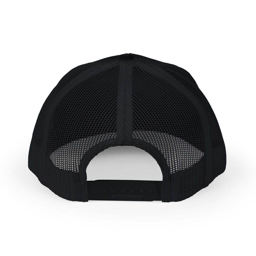 Legacy Snapback Trucker Cap – Black/White Embroidered Logo Mesh Hat