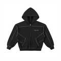 Contrast-Stitched Boxy Fleece Zip Hoodie