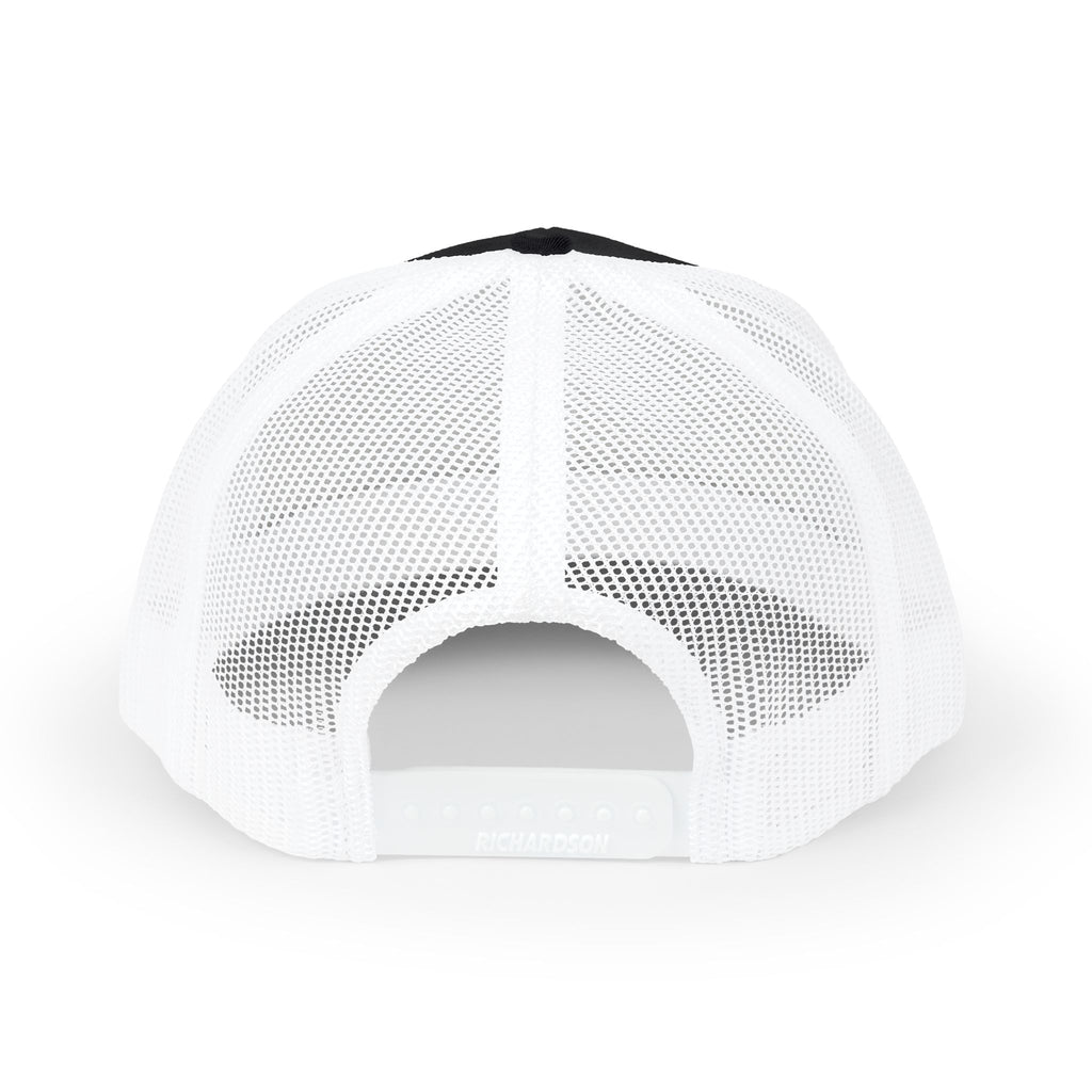 Legacy Snapback Trucker Cap – Black/White Embroidered Logo Mesh Hat