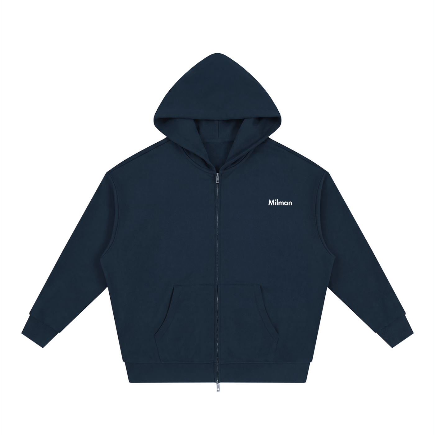 Unisex Loose Solid Full Zip Hoodie