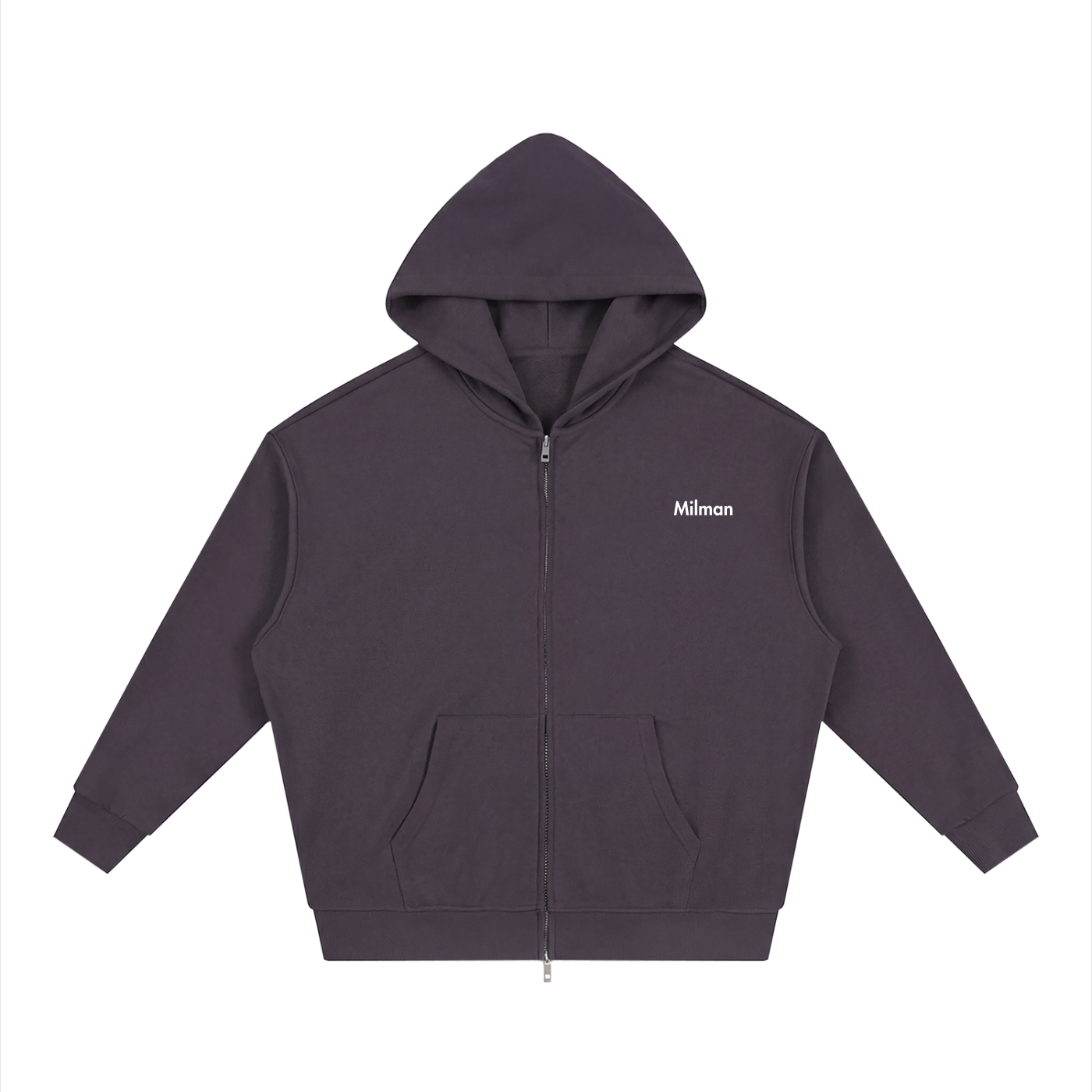 Unisex Loose Solid Full Zip Hoodie